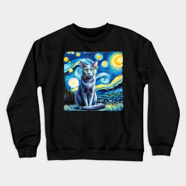 Korat Cat Starry Night Inspired - Artistic Cat Crewneck Sweatshirt by starry_night